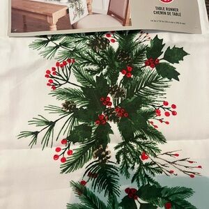 Festive Pine & Berry Table Runner in White